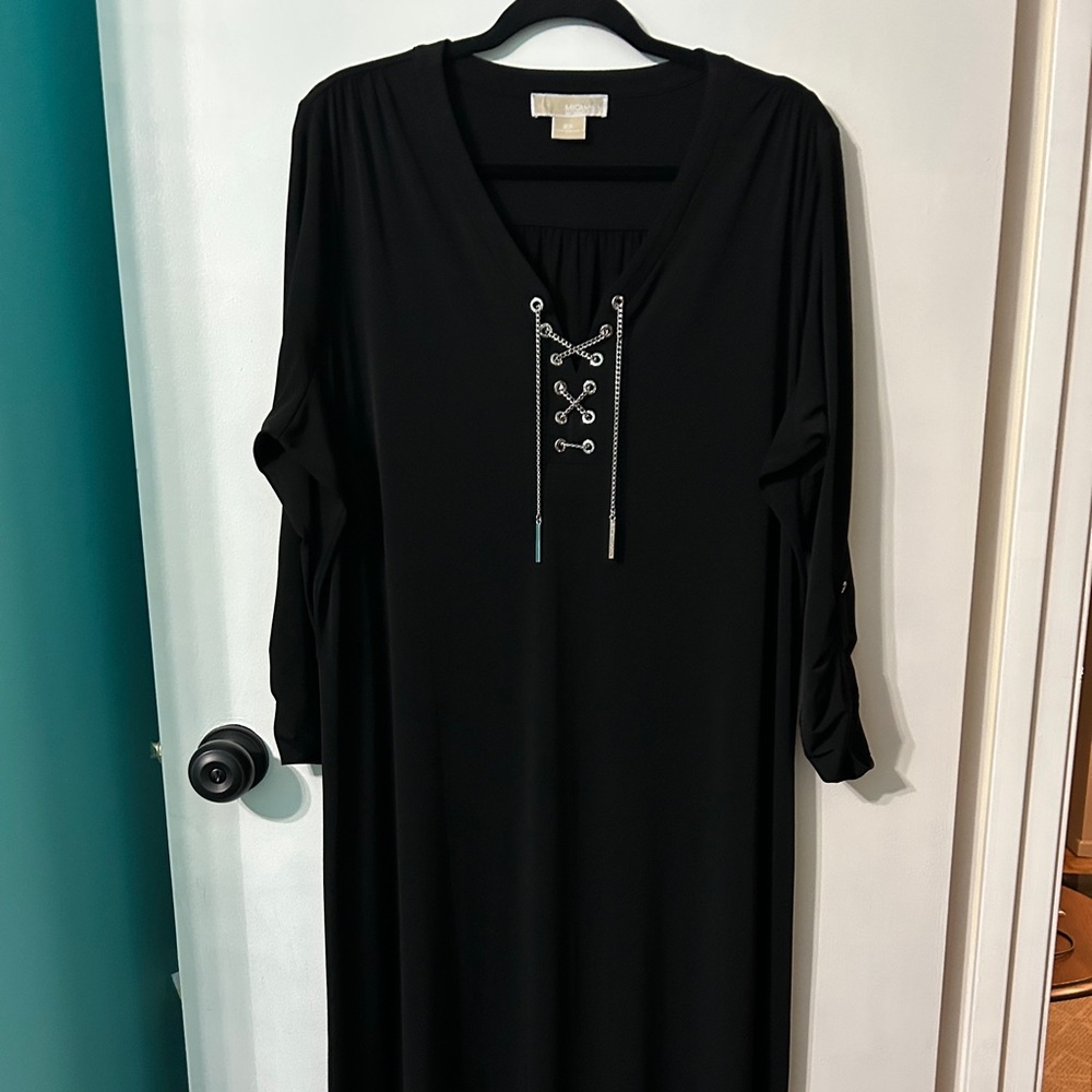 Michael Michael Kors Black Long Sleeve Dress with Lace-Up Detail